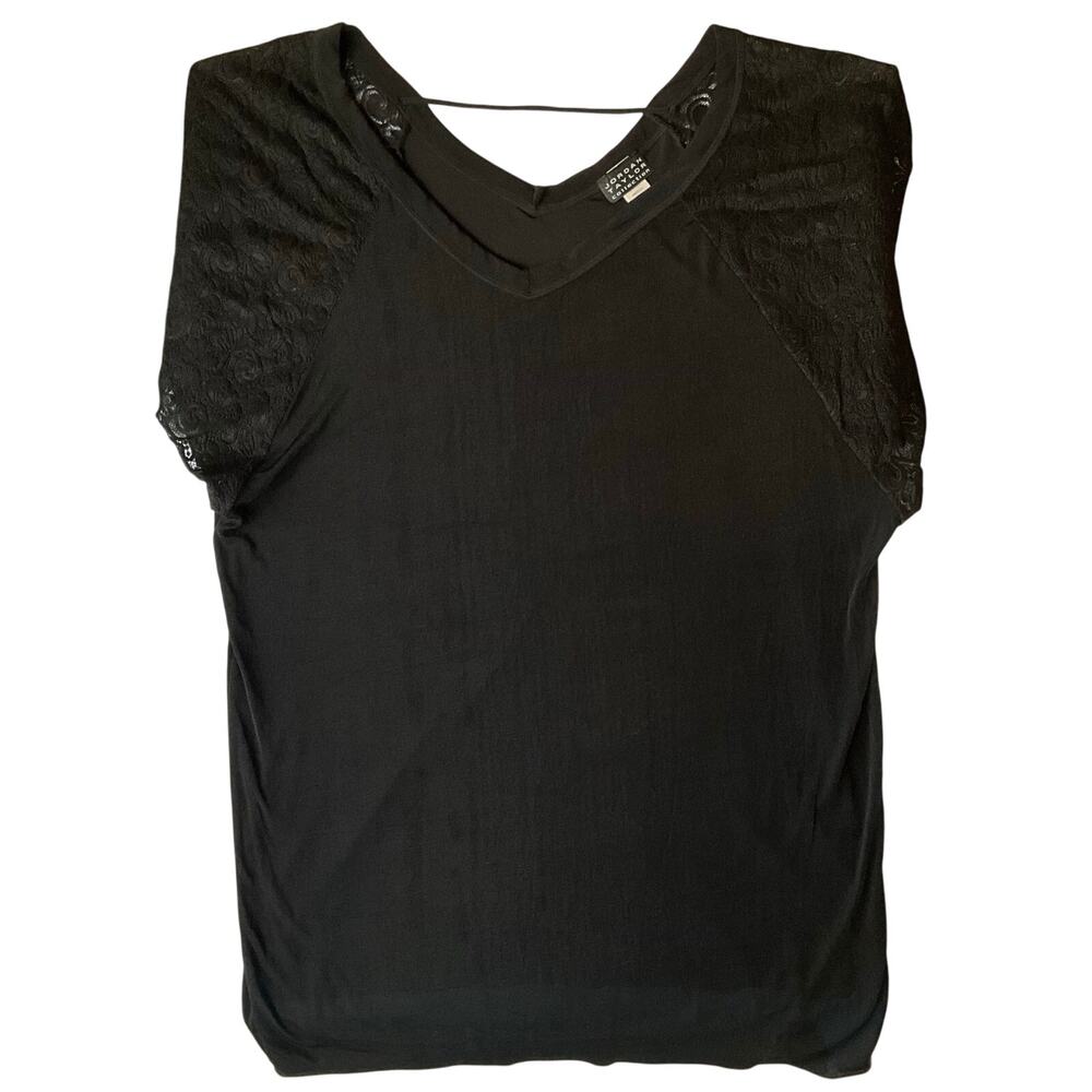 Jordan Taylor Women Blouse size XL Deep V-neck Lace Detail Stretchy Fancy Black
